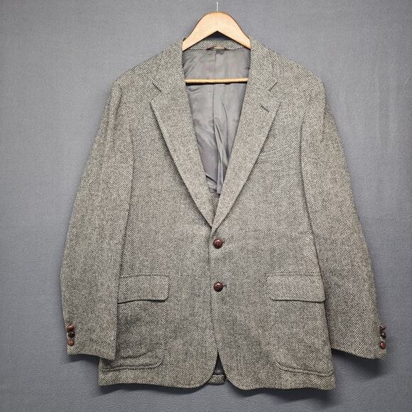 Vintage Redwood & Ross Mens 42 R Grey Tweed Herringbone Wool Sport Coat Jacket
